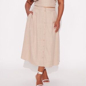 Elegant Beige 2 piece Midi Skirt Set